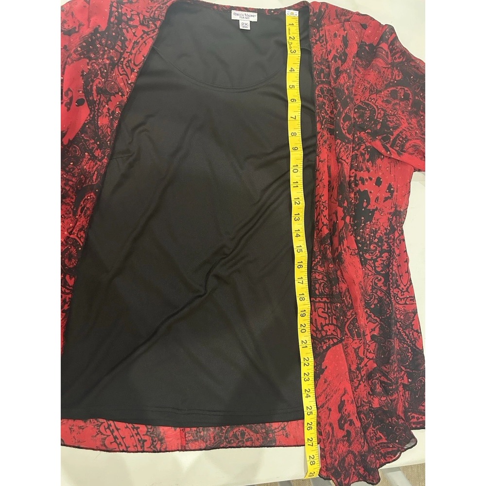 Rebecca Malone Womens Floral Red Black Holiday Party Top Sparkle Flowy‎ Size 2X - Picture 8 of 11